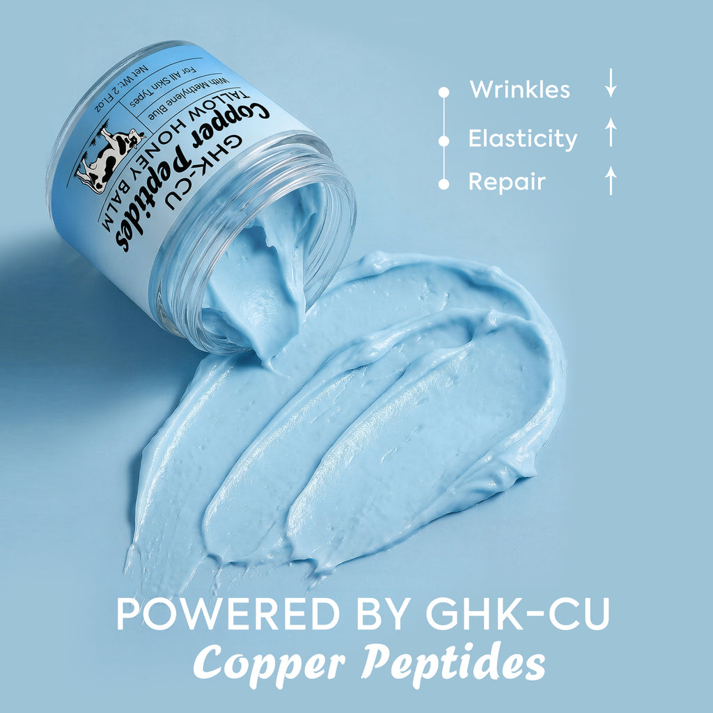 MTGBO Copper Peptides GHK-Cu Beef Tallow Honey Balm: Anti Aging Blue Balm with Methylene Blue, Manuka Honey & Vitamin E – 2 oz