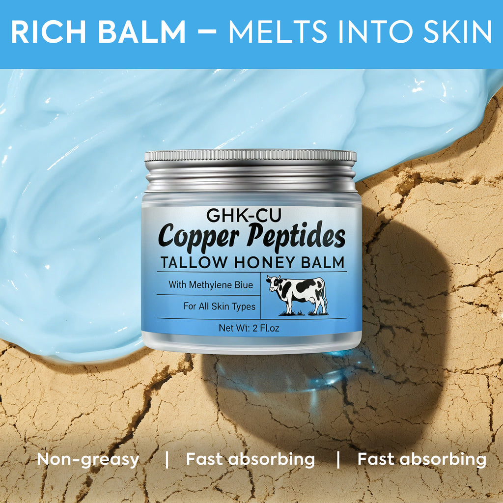 MTGBO Copper Peptides GHK-Cu Beef Tallow Honey Balm: Anti Aging Blue Balm with Methylene Blue, Manuka Honey & Vitamin E – 2 oz